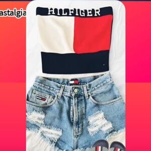 Tommy Hilfiger Strapless Colorblock Tube Top in Red,white,navy size28 Tom.short